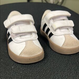 Adidas White and Tan Sneakers Minimalist Design
